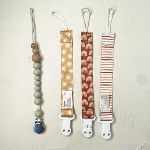 Set of 4 Pacifier Clips with Fun Patterns
